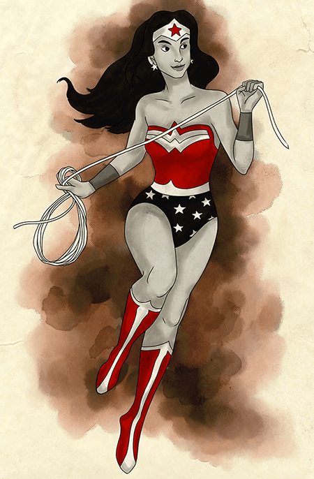 Wonder Woman<br/>Mixed traditional/digital mediums, pencil and digital coloration