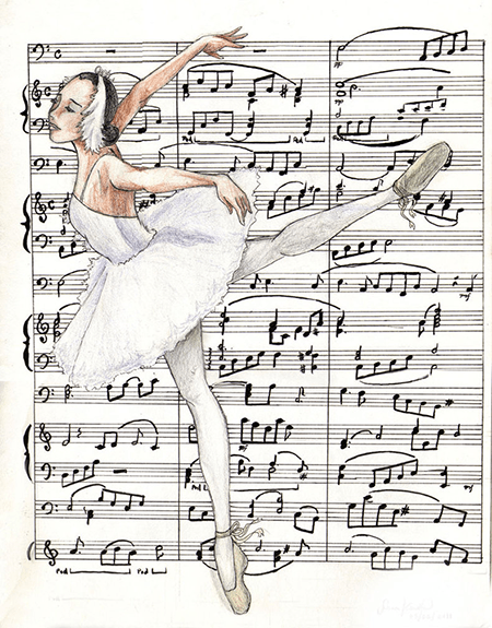 Ballerina<br/>Traditional medium, pencil, color pencil and ink