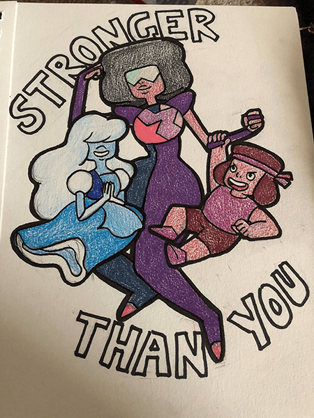 Stronger Than You<br/>Traditional medium, color pencil and ink