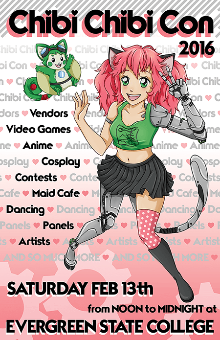 Chibi Chibi Con<br/>Poster design and illustration for Chibi Chibi Convention in Olympia, Washington