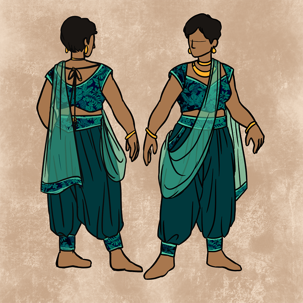 Clothing Design<br/>Sketch of clothing design for Indian-inspired formalwear